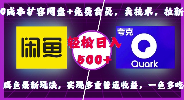 0成本扩容网盘+免费会员，卖技术，拉新，咸鱼最新玩法，实现多重管道收益，一鱼多吃，轻松日入500+-chywc