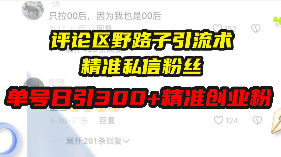 评论区野路子引流术，精准私信粉丝，单号日引流300+精准创业粉-chywc