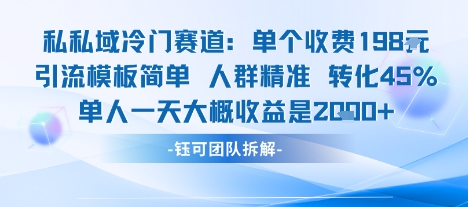 私域冷门赛道单个收费198米引流模板简单人群精准 45%的转化率单人一天大概收益多张-chywc