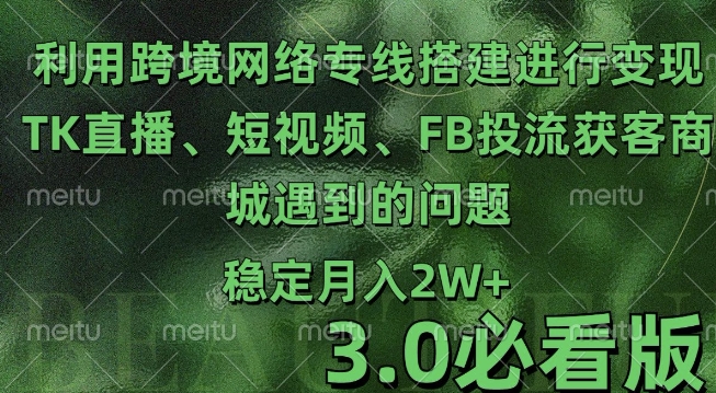 利用跨境电商网络及搭建TK直播、短视频、FB投流获客以及商城遇到的问题进行变现3.0必看版【揭秘】-chywc
