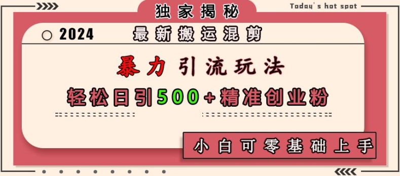 最新搬运混剪暴力引流玩法，轻松日引500+精准创业粉，小白可零基础上手-chywc