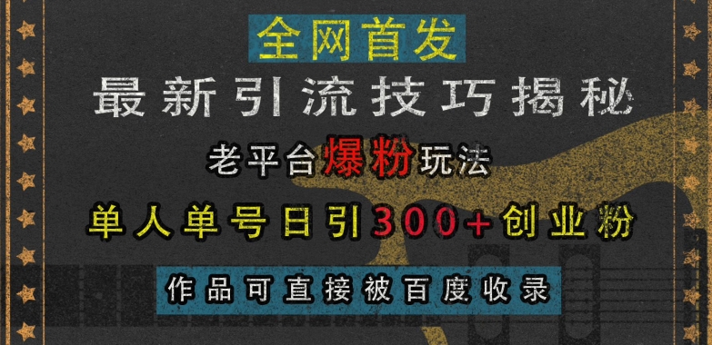 最新引流技巧揭秘，老平台爆粉玩法，单人单号日引300+创业粉，作品可直接被百度收录-chywc