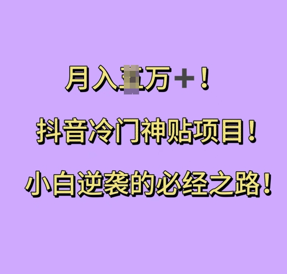 抖音冷门神贴项目，小白逆袭的必经之路，月入过W【揭秘】-chywc