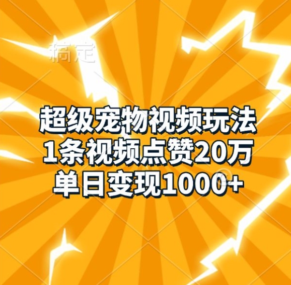 超级宠物视频玩法，1条视频点赞20万，单日变现1k-chywc