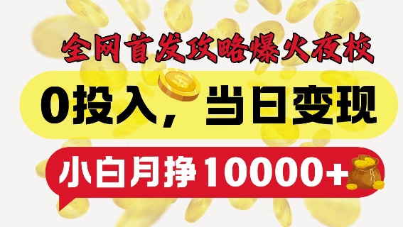 全网首发爆火夜校，0投入，当日变现，小白轻松月入1w+【揭秘】-chywc