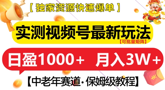 实测视频号最新玩法，中老年赛道，独家资源，月入过W+【揭秘】-chywc