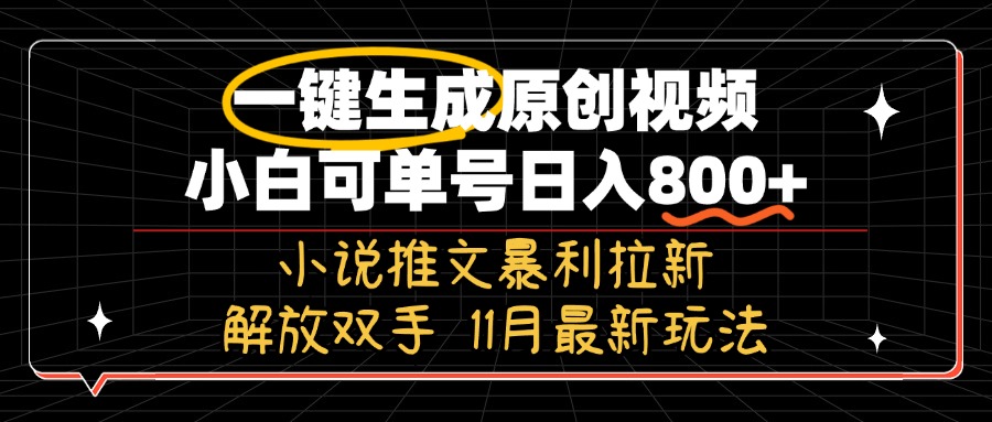 11月最新玩法小说推文暴利拉新，一键生成原创视频，小白可单号日入800+…-chywc