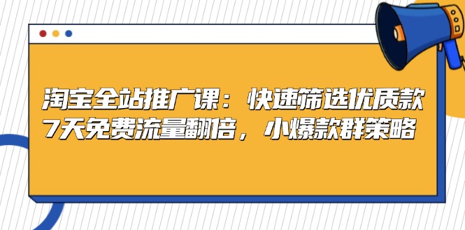 淘宝全站推广课：快速筛选优质款，7天免费流量翻倍，小爆款群策略-chywc