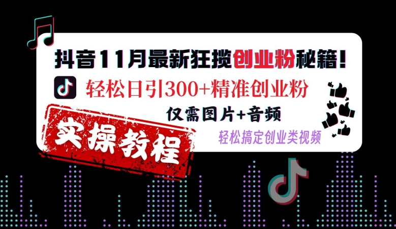 抖音11月最新狂揽创业粉秘籍，轻松日引300+精准创业粉，仅需图片+音频，轻松搞定创业类视频-chywc