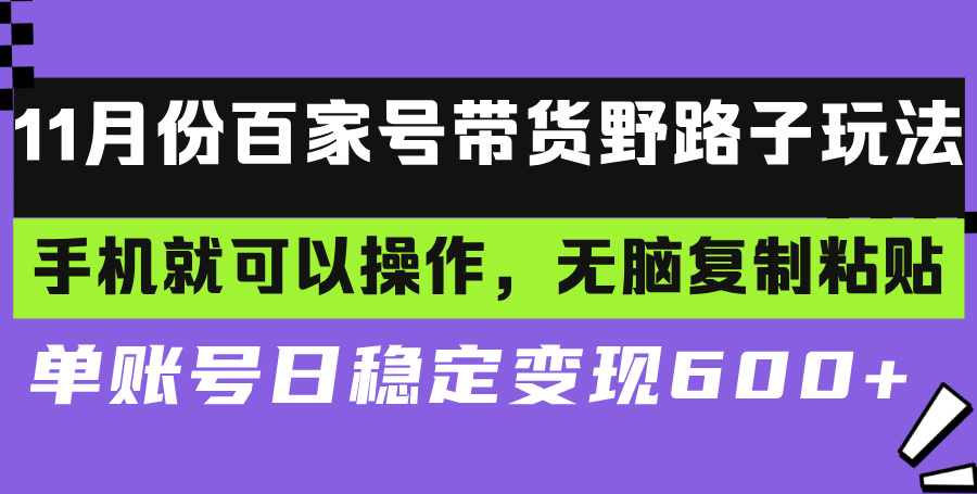 百家号带货野路子玩法 手机就可以操作，无脑复制粘贴 单账号日稳定变现…-chywc