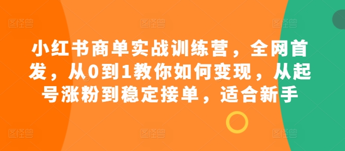 小红书商单实战训练营，全网首发，从0到1教你如何变现，从起号涨粉到稳定接单，适合新手-chywc
