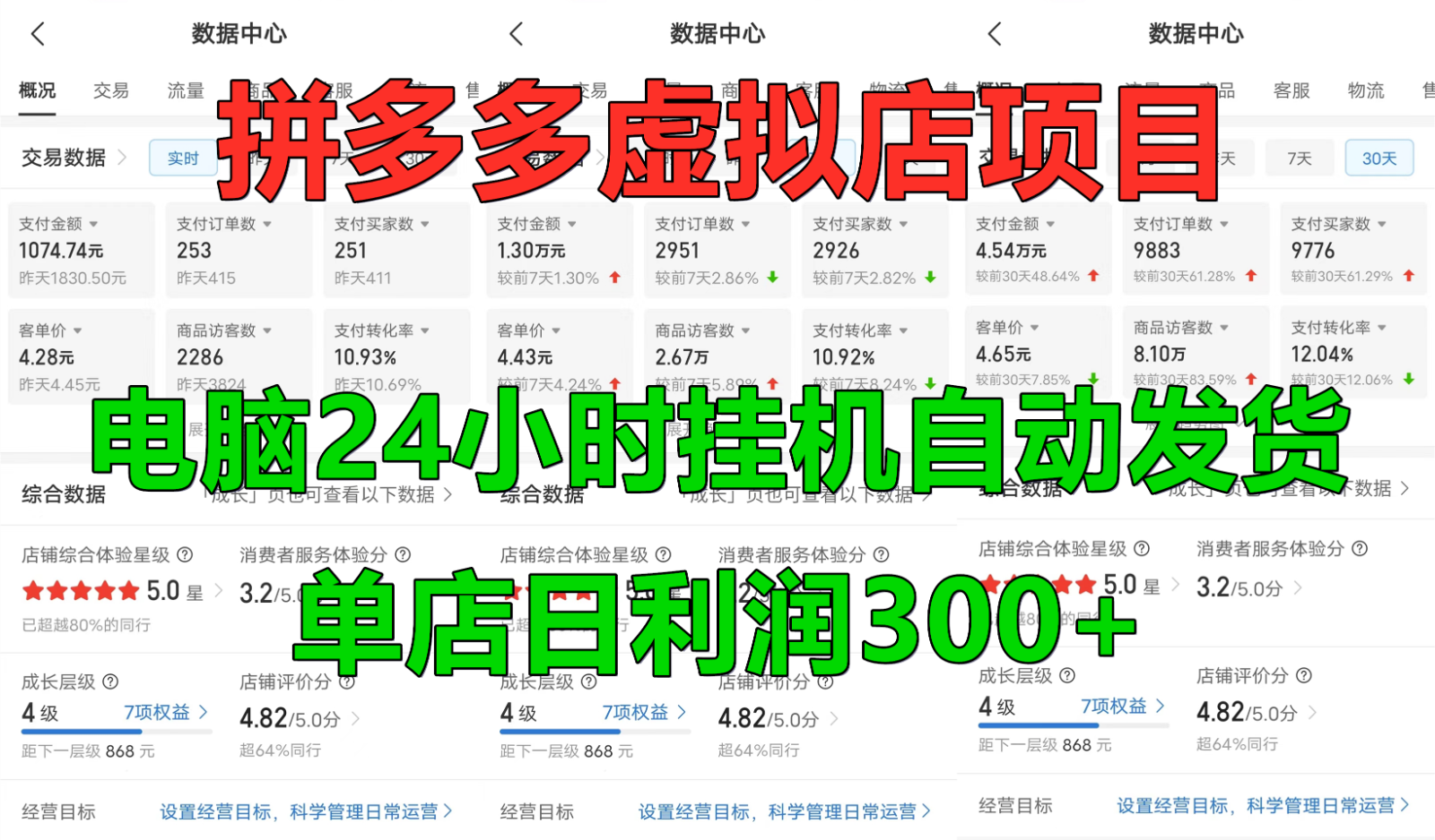 拼多多虚拟店铺项目，电脑挂机自动发货，单店日利润300+-chywc