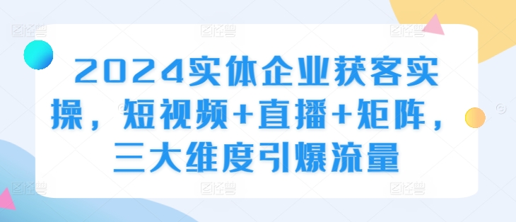 2024实体企业获客实操，短视频+直播+矩阵，三大维度引爆流量-chywc
