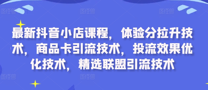 最新抖音小店课程，体验分拉升技术，商品卡引流技术，投流效果优化技术，精选联盟引流技术-chywc