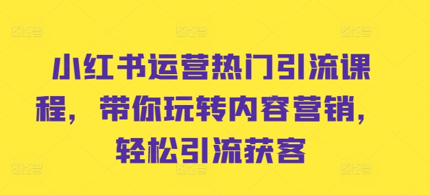 小红书运营热门引流课程，带你玩转内容营销，轻松引流获客-chywc