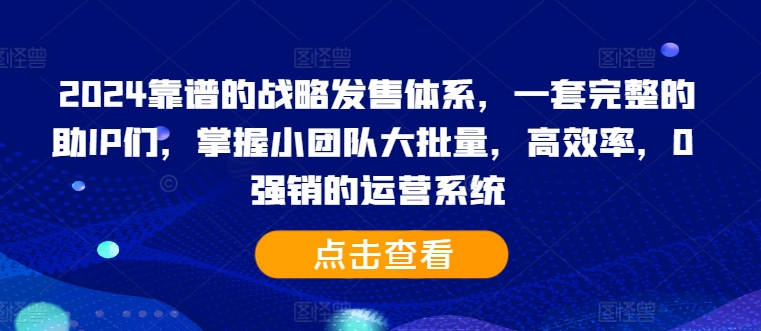 2024靠谱的战略发售体系，一套完整的助IP们，掌握小团队大批量，高效率，0 强销的运营系统-chywc