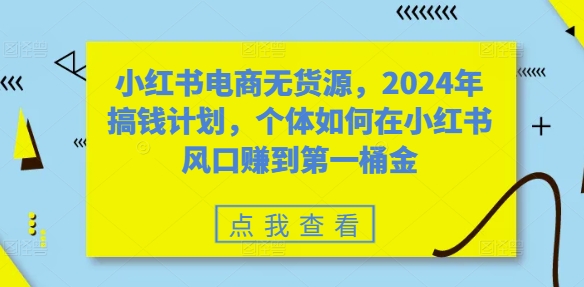 小红书电商无货源，2024年搞钱计划，个体如何在小红书风口赚到第一桶金-chywc