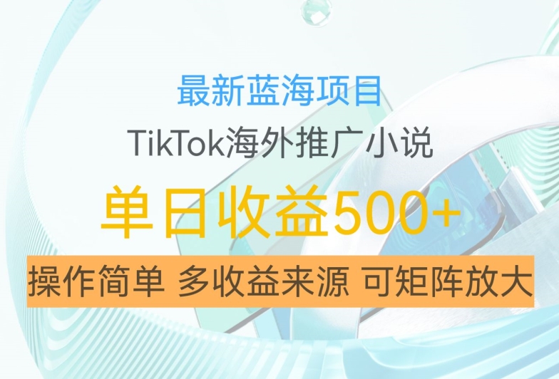 最新蓝海项目，利用tiktok海外推广小说赚钱佣金，简单易学，日入500+，可矩阵放大【揭秘】-chywc