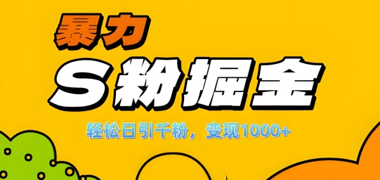 单人单机日引千粉，变现1k+，S粉流量掘金计划攻略【揭秘】-chywc