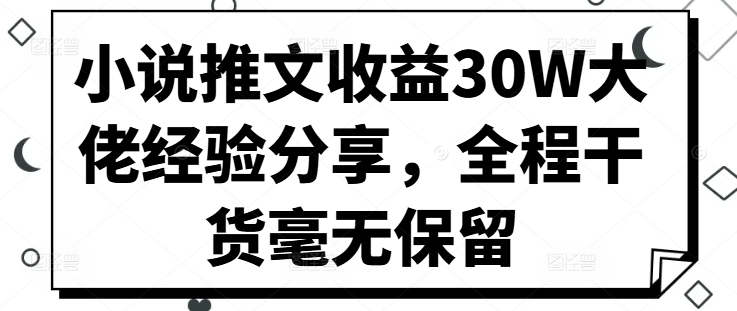 小说推文收益30W大佬经验分享，全程干货毫无保留-chywc