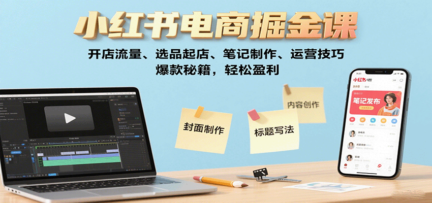 小红书电商掘金课：开店流量、选品起店、笔记制作、运营技巧，爆款秘籍，轻松盈利-chywc