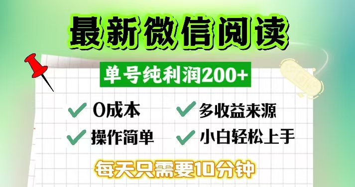 微信阅读最新玩法，每天十分钟，单号一天200+，简单0零成本，当日提现-chywc