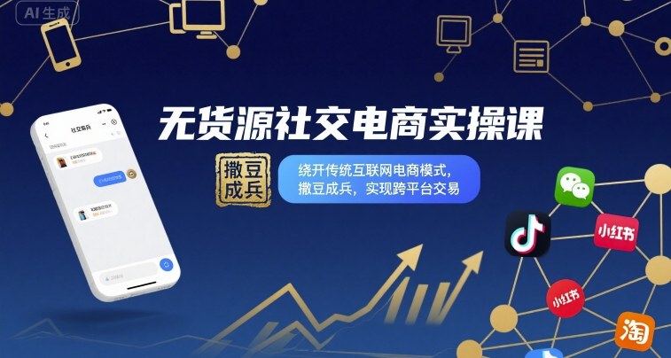 无货源社交电商实操课，绕开传统互联网电商模式，撒豆成兵，实现跨平台交易-chywc