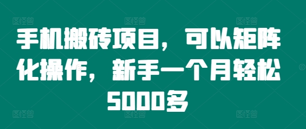 手机搬砖项目，可以矩阵化操作，新手一个月轻松5000多-chywc