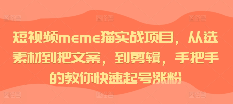 短视频meme猫实战项目，从选素材到把文案，到剪辑，手把手的教你快速起号涨粉-chywc