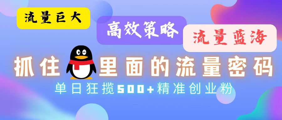 流量蓝海，抓住QQ里面的流量密码！高效策略，单日狂揽500+精准创业粉-chywc