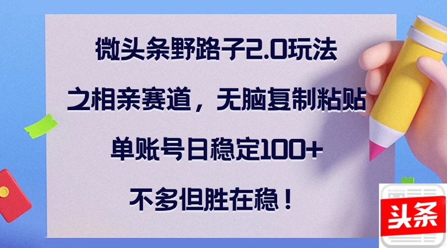 微头条野路子2.0玩法之相亲赛道，无脑复制粘贴，单账号日稳定100+，不…-chywc