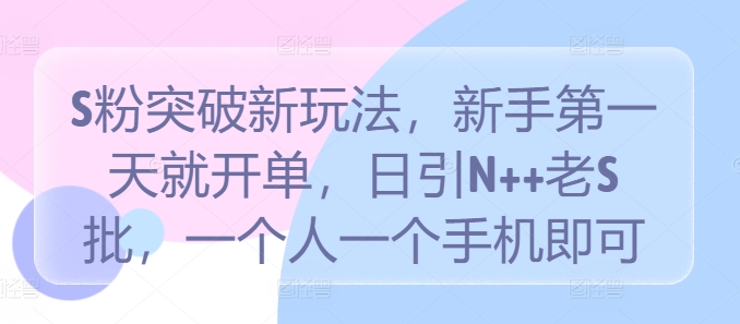 S粉突破新玩法，新手第一天就开单，日引N++老S批，一个人一个手机即可【揭秘】-chywc
