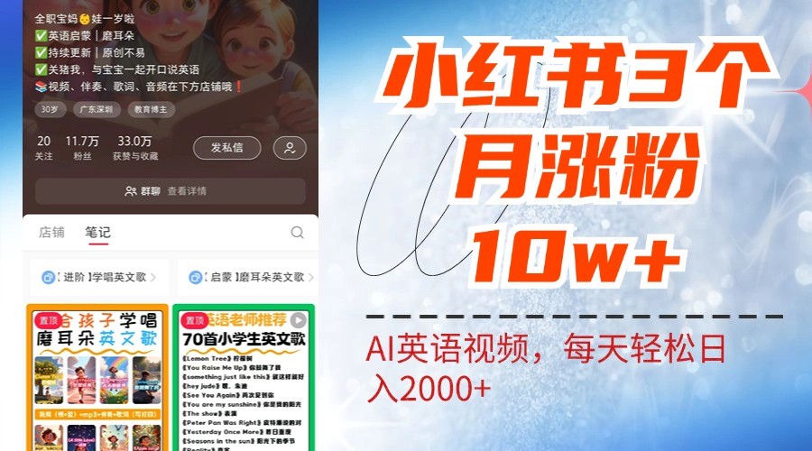小红书三个月涨粉10W，AI英语视频0成本制作，每天轻松日入2000+-chywc