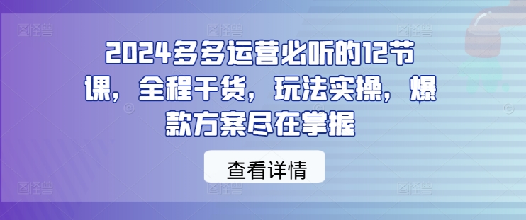 2024多多运营必听的12节课，全程干货，玩法实操，爆款方案尽在掌握-chywc