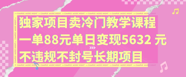独家项目卖冷门教学课程一单88元单日变现5632元违规不封号长期项目【揭秘】-chywc