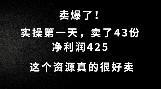 这个资源，需求很大，实操第一天卖了43份，净利润425【揭秘】-chywc