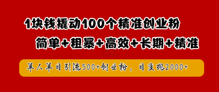 1块钱撬动100个精准创业粉，简单粗暴高效长期精准，单人单日引流500+创业粉，日变现2k【揭秘】-chywc