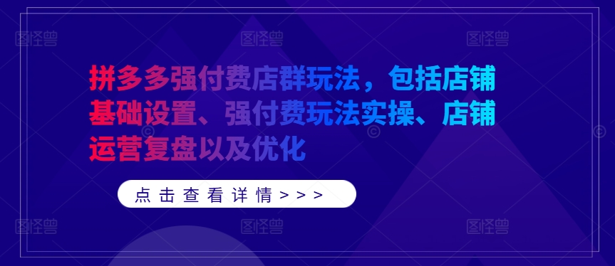 拼多多强付费店群玩法，包括店铺基础设置、强付费玩法实操、店铺运营复盘以及优化-chywc