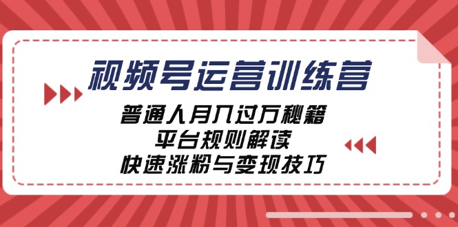 视频号运营训练营：普通人月入过万秘籍，平台规则解读，快速涨粉与变现-chywc