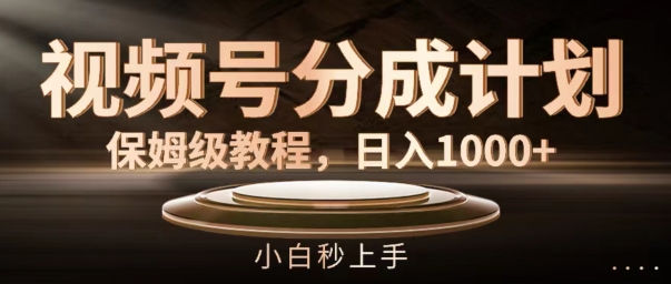 视频号分成计划保姆级教程，日入1K，小白秒上手【揭秘】-chywc