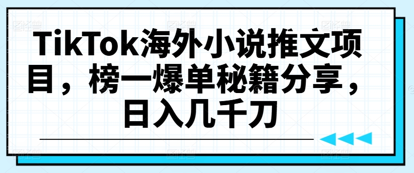 TikTok海外小说推文项目，榜一爆单秘籍分享，日入几千刀-chywc