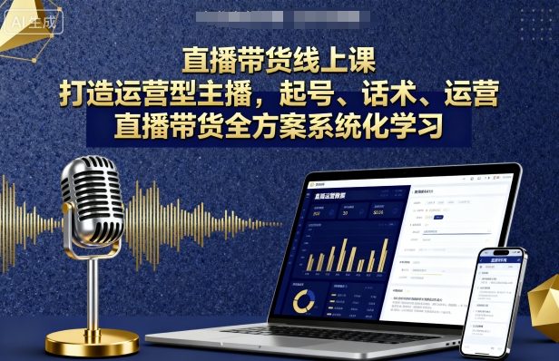 直播带货线上课，打造运营型主播，起号、话术、运营，直播带货全方案系统化学习-chywc