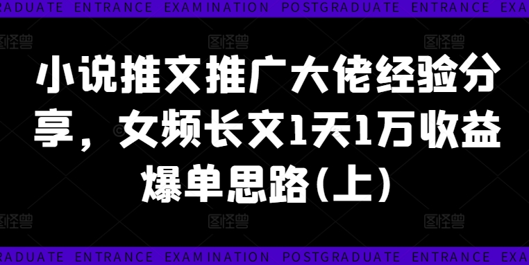 小说推文推广大佬经验分享，女频长文1天1万收益爆单思路(上)-chywc