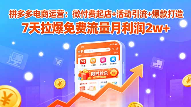拼多多电商运营：微付费起店+活动引流+爆款打造 7天拉爆免费流量月利润2w+-chywc