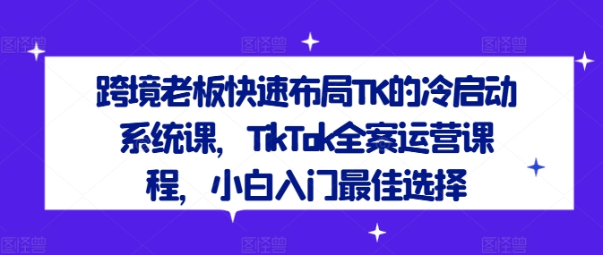 跨境老板快速布局TK的冷启动系统课，TikTok全案运营课程，小白入门最佳选择-chywc