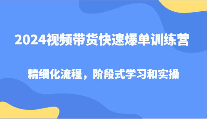 2024视频带货快速爆单训练营，精细化流程，阶段式学习和实操-chywc