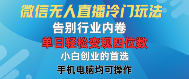 微信无人直播冷门玩法，告别行业内卷，单日轻松变现四位数，小白的创业首选【揭秘】-chywc