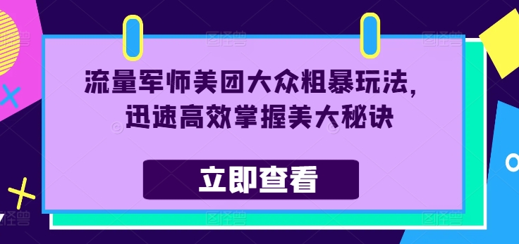 流量军师美团大众粗暴玩法，迅速高效掌握美大秘诀-chywc