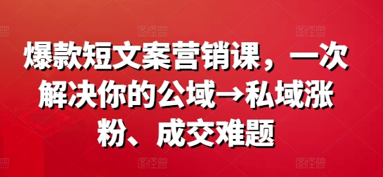 爆款短文案营销课，一次解决你的公域→私域涨粉、成交难题-chywc