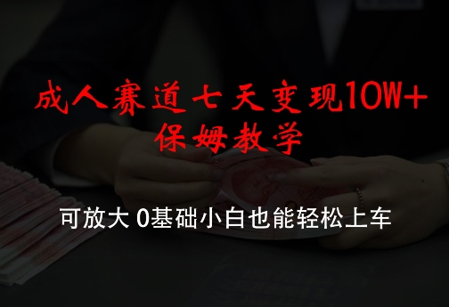 成人赛道七天变现10W+保姆教学，可放大，0基础小白也能轻松上车【揭秘】-chywc